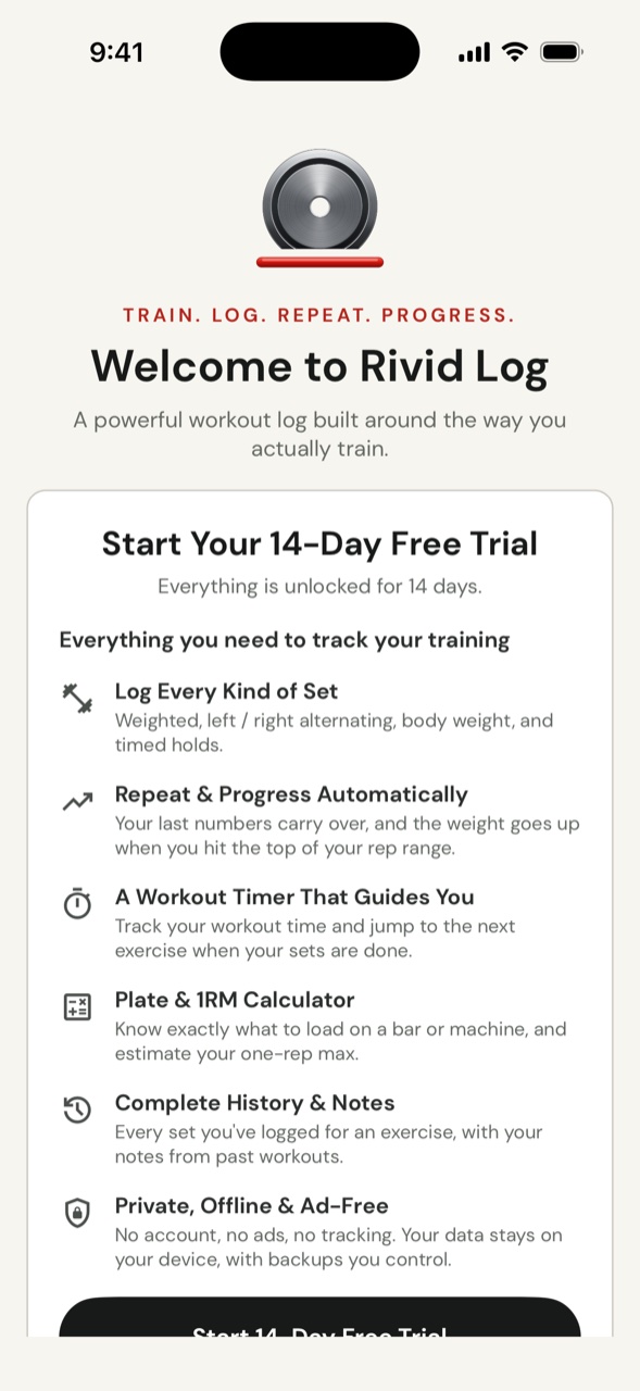 Rivid Log welcome screen in light mode
